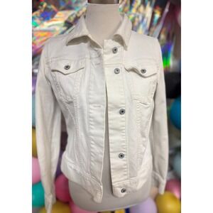 GAP Women's Medium Ivory Denim Jacket Stretch Jean Trucker Y2K 2002